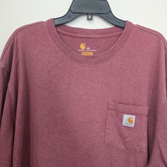 Carhartt Men 2XL Short Sleeve Pocket Shirt Heather Red Original Fit Cotton Blend - Picture 3 of 14